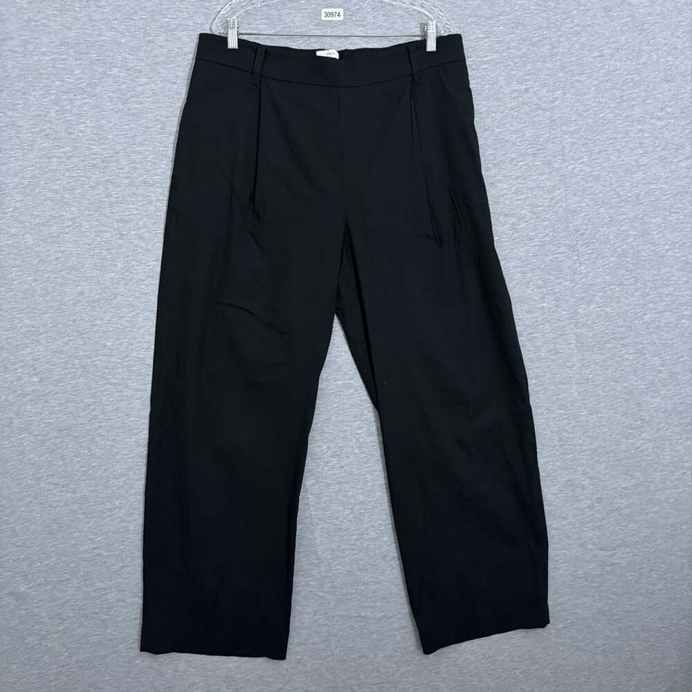 Vince Women's Size XL Black Linen Blend Pull On Wide Leg Pleated Pants Stretch